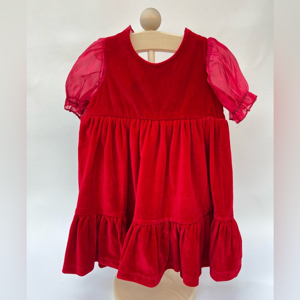 NWOT Red Velvet Toddler Dress with Sheer Puff Sleeves